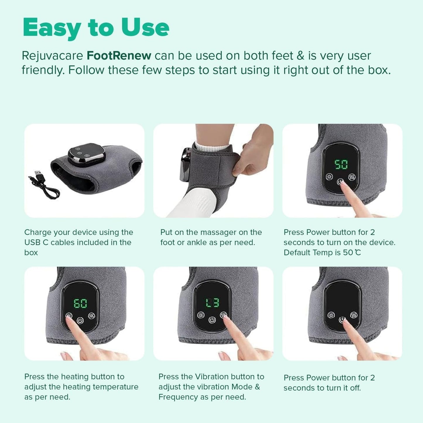 Footrenew Triple Method Massager – the Official - Electric Foot and Ankle Massager Heated Wrap with 3 Vibration Modes and 5 Heat Levels - Cordless Portable Design (1-Piece, 1, Count)