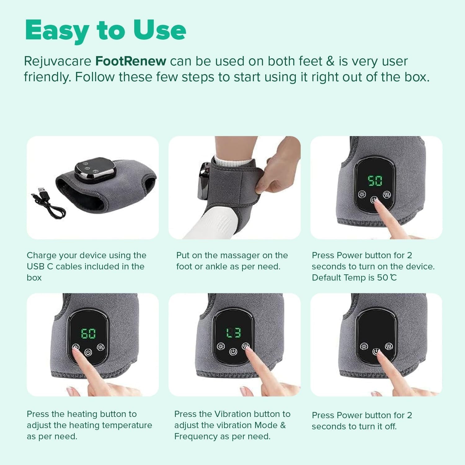 Footrenew Triple Method Massager – the Official - Electric Foot and Ankle Massager Heated Wrap with 3 Vibration Modes and 5 Heat Levels - Cordless Portable Design (1-Piece, 1, Count)